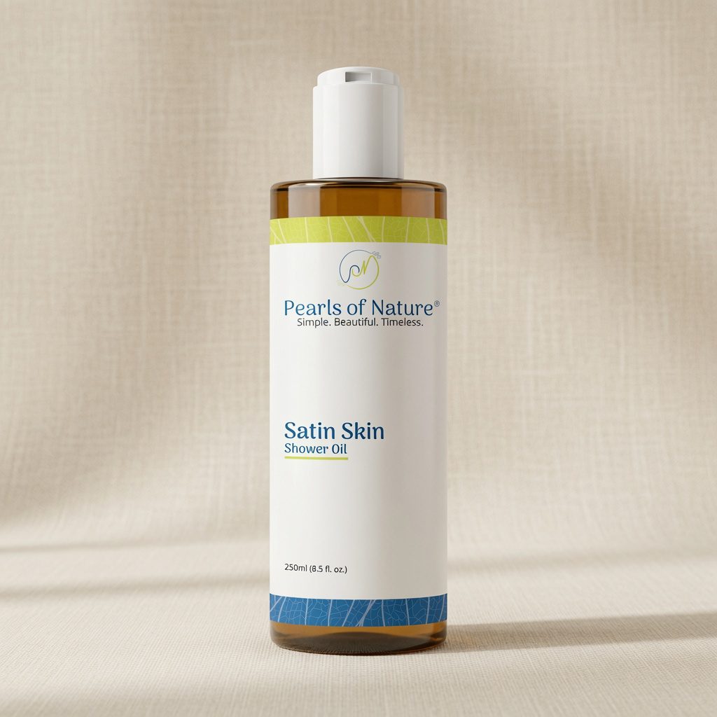 Pearls of Nature Satin Skin Shower Oil 250 ml bottle, front label
