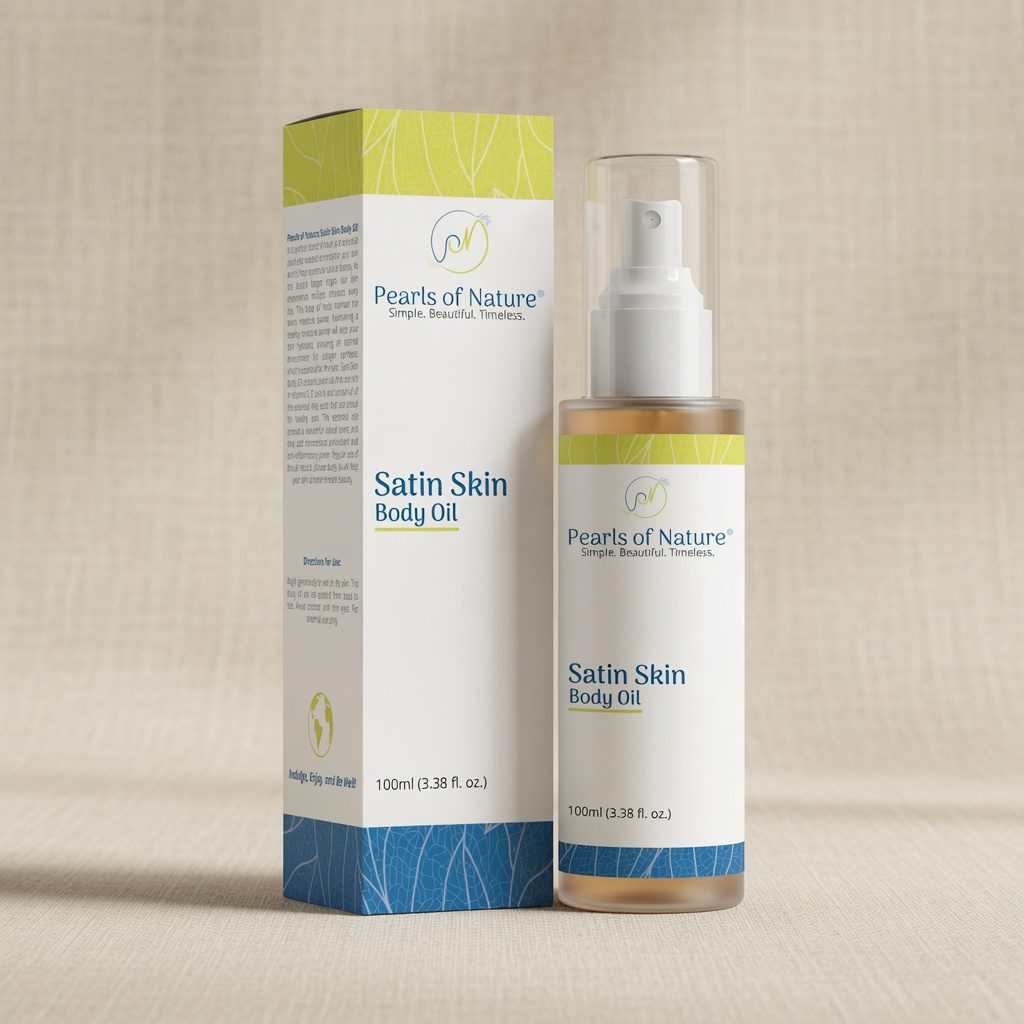 PON Satin Skin Body Oil bottle and box