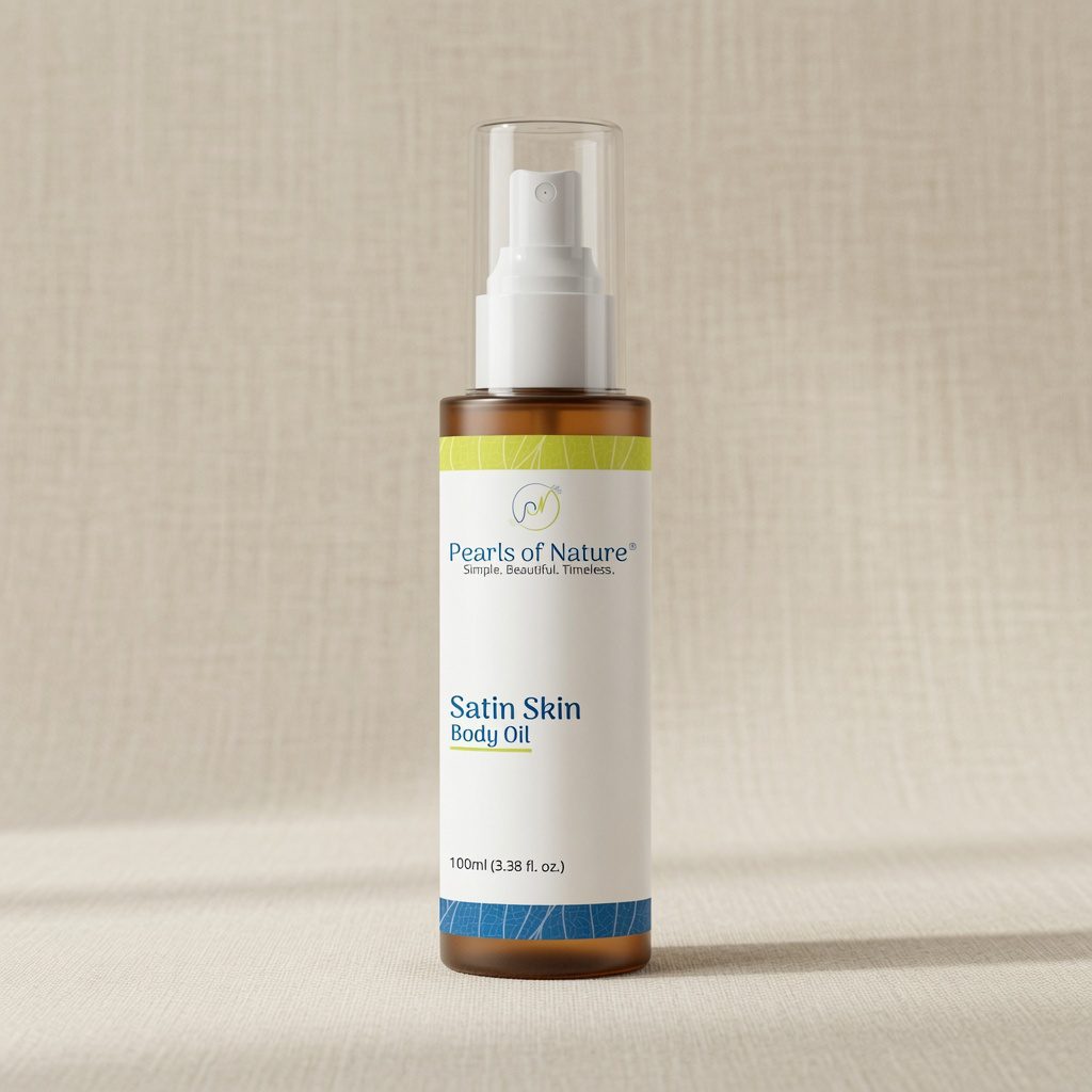 Satin Skin Body Oil 100 ml spray bottle, front label