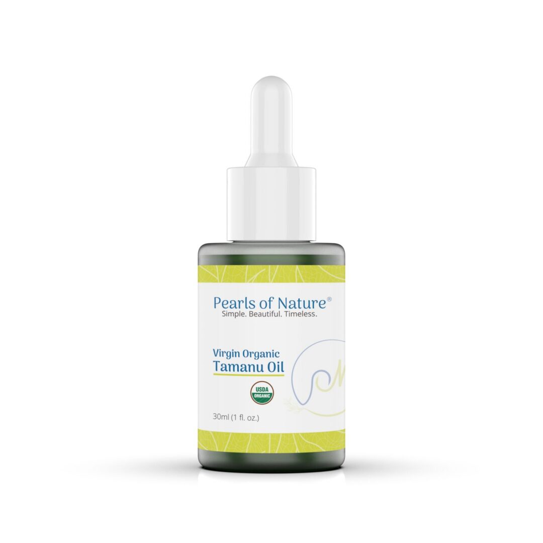 Virgin Organic Tamanu Oil 30 ml dropper bottle, front label